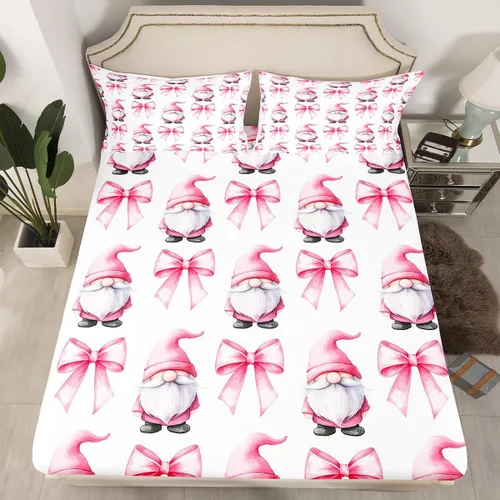 Miniatura 12 de Sábana bajera con lazo azul tamaño individual, juego de ropa de cama de princesa con cerezas, estrellas y flores margaritas de dibujos animados