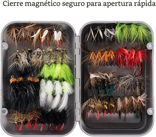 Miniatura 5 de BASSDASH Kit de pesca con mosca surtida, paquete de 64 piezas, incluye moscas secas y húmedas, ninfas, serpentinas, terrestres, sanguijuelas y más
