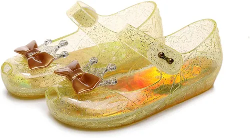 Miniatura 4 de Zapatos de gelatina para niñas, sandalias planas de vestir de princesa para niños, cosplay, gelatinas transparentes con purpurina Mary Janes