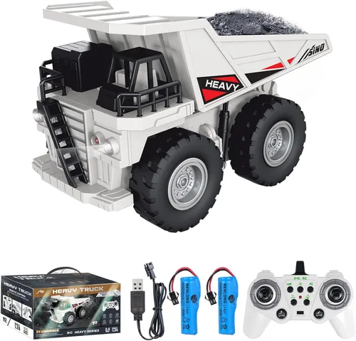 Miniatura 10 de Camión volquete con control remoto, 2.4Ghz 11 canales RC vehículo de construcción de juguete con luces de música, camión de basura de transporte