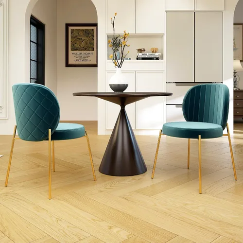 Miniatura 3 de DAGONHIL Juego de 2 sillas de comedor, sillas de terciopelo, modernas sillas tapizadas de mediados de siglo con patas de metal dorado para cocina