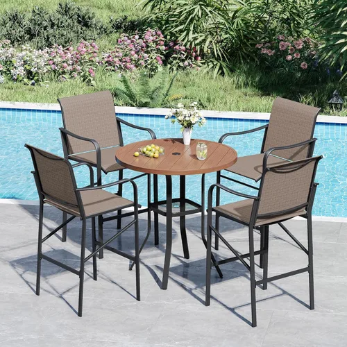 Miniatura 27 de VICLLAX Juego de barra de patio al aire libre de 3 piezas, mesa redonda de altura con agujero para sombrilla y 2 sillas de textileno para césped