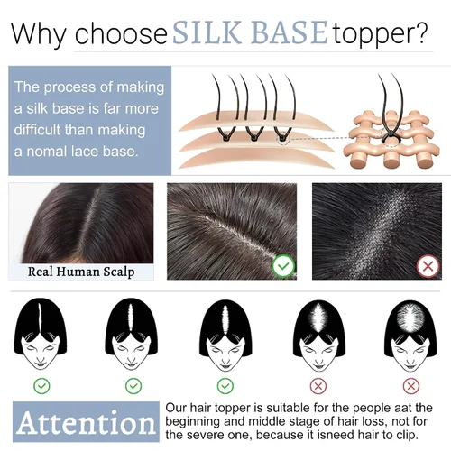 Miniatura 5 de SEGOHAIR Toppers de cabello humano real con flequillo, 2.8 x 5.1 in, base de seda con clip, piezas superiores de Wiglet añaden volumen, 6 pulgadas