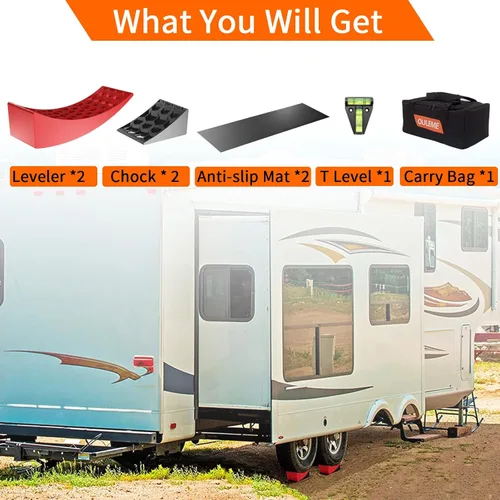 Miniatura 4 de OULEME Bloques de nivelación de RV, nivelador de remolque de campista, 2 paquetes para caravana de remolque, incluye 2 rampas niveladoras curvas, 2