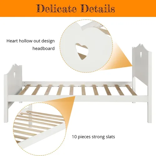 Miniatura 4 de Cama individual de madera para niñas, con marco, cabecera y piecera para niñas y niños pequeños