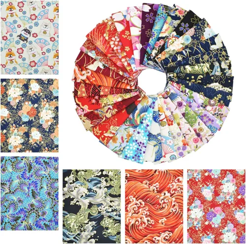 Paquete de 30 piezas de tela de algodón – 8 x 10 pulgadas, tela de envoltura de estilo japonés para manualidades, costura de retazos y manualidades