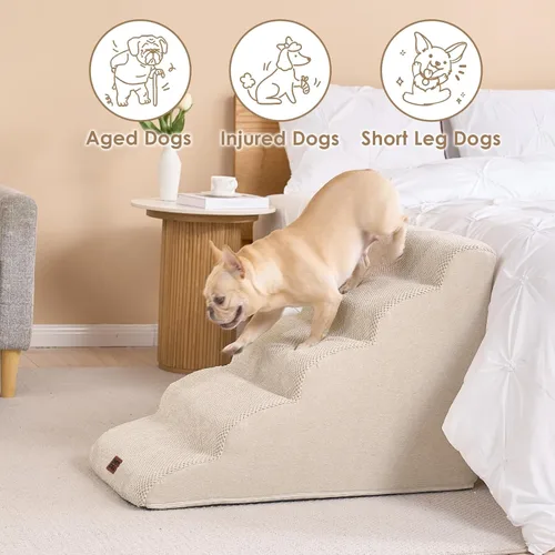 Miniatura 4 de EHEYCIGA Escalones de perro curvos para camas altas de 57.9 cm de alto, 5 escalones para perros pequeños y gatos, escaleras para mascotas para subir