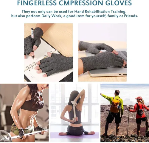 Miniatura 5 de Guantes de artritis – Compresión sin dedos para aliviar el dolor de las articulaciones, guantes de mano cálidos para túnel carpiano para mujeres