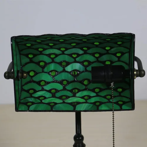 Miniatura 6 de Green Bankers - Lámpara de mesa vintage, luz de escritorio retro, lámpara de escritorio de oficina de vidrieras Tiffany, lámpara de cuentas