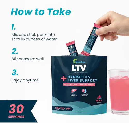 Miniatura 5 de UpWellness LTV - Paquetes de hidratación hepática - Paquetes de electrolitos en polvo para hidratación instantánea y apoyo hepático - Formulado por