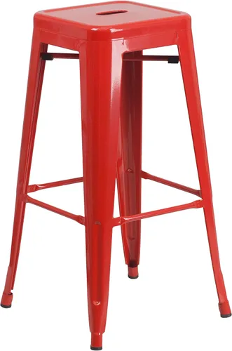 Miniatura 5 de Flash Furniture Lily - Juego de 4 taburetes de bar de metal rojo sin respaldo de 30 pulgadas de alto grado comercial para interiores y exteriores