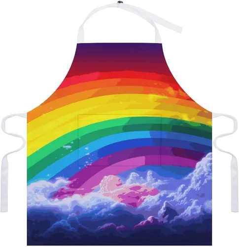Miniatura 7 de MUSM Apron for Adults - 27.6 X 31.5 Inch, Heavy-Duty Polyester Aprons with Two Large Pockets, Waterproof Rainbow Kitchen Apron for Cooking