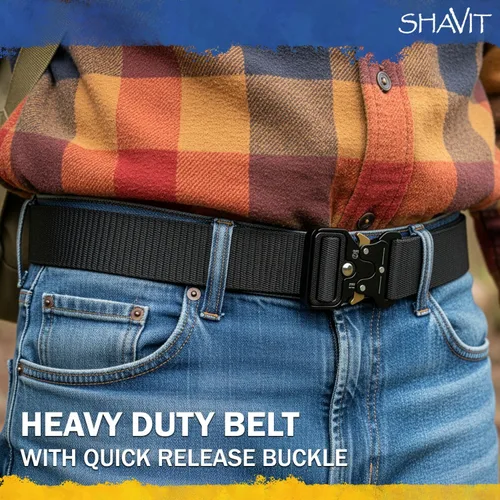 Miniatura 2 de SHAVIT Black Tactical Belt Men, Military Web Nylon Work Belts for Men With Quick Release Buckle Army Riggers Belt
