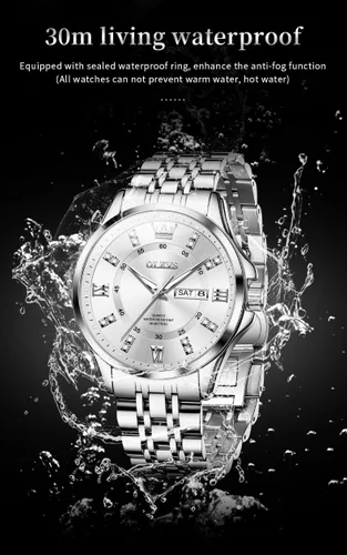 Miniatura 17 de OLEVS - Relojes de diamantes para hombres, relojes de vestir a prueba de agua, relojes analógicos de cuarzo de lujo con calendario de fecha y correa
