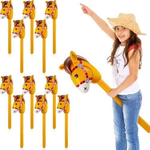 Miniatura 11 de Chivao 12 piezas inflables de palo de caballo linda cabeza de caballo, globo inflable colorido vaquero vaquera decoración de fiesta para fiesta Negro