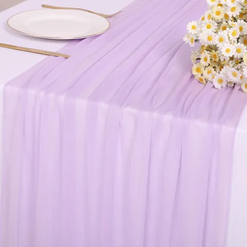 Miniatura 22 de Camino de mesa de gasa azul bebé de 30 x 120 pulgadas, camino de mesa boho de gasa de 10 pies para decoración de boda, camino de mesa rústico de 120
