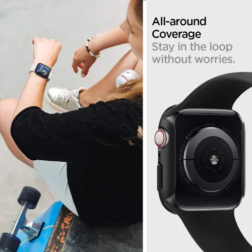 Miniatura 5 de Spigen Thin Fit - Funda diseñada para Apple Watch de 44 mm para Series SE3/SE2/6/SE/5/4 - Negro