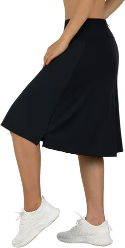 Miniatura 4 de BELEROY Falda pantalón hasta la rodilla para mujer con bolsillos, falda midi con pantalones cortos integrados, falda de tenis de golf para uso casual