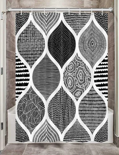 Miniatura 38 de JAWO Cortina de ducha gris retro bohemia de tela geométrica para decoración de baño, estilo bohemio, moderno, abstracto, cachemira, accesorios