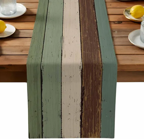Miniatura 46 de Ocean Hues Farmhouse - Camino de mesa de lino y algodón, estilo retro, con textura de madera de granero rústica, degradado, azul, gris, Azul