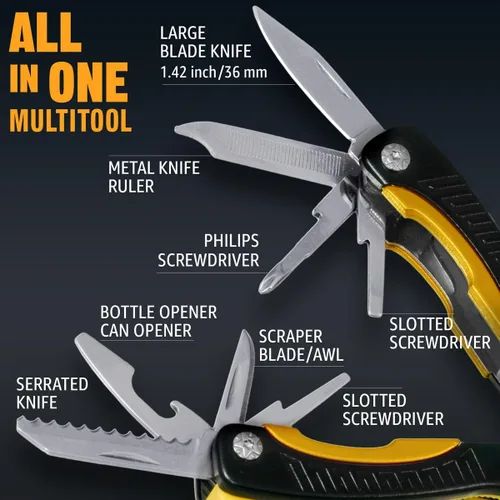 Miniatura 6 de Mini Multiherramienta de Bolsillo 12 en 1 con Cuchillo y Alicates - Mejor Accesorio de Utilidad Todo en Uno Multiusos para Hombres y Mujeres - Mejor