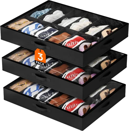 Miniatura 12 de Lifewit Organizador de almacenamiento de zapatos debajo de la cama, paquete de 2 (12 celdas de zapatos), caja de contenedores de tela de perfil