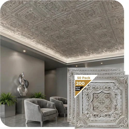 Miniatura 26 de from Plain to Beautiful in Hours DCT04 Elizabelthan Shield - Azulejo de techo de PVC de 2 x 2 pies (cubiertas / 200 pies cuadrados), gris pardo