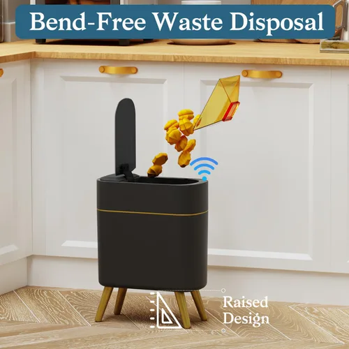 Miniatura 5 de LALASTAR Basurero automático de baño con tapa, sensor de movimiento para inodoro, cesta de basura inteligente delgada para cocina, sala de estar