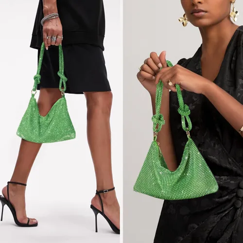 Miniatura 4 de Monederos con diamantes de imitación para mujer, elegante bolso de noche brillante, bolso de mano plateado brillante para fiesta
