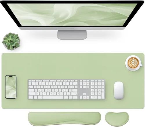 Miniatura 63 de Bloss Almohadilla de escritorio de cuero y reposamuñecas para teclado, alfombrilla grande para mouse + almohadilla para teclado + soporte de muñeca