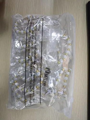 Miniatura 6 de MTLEE 30 pulseras de rosario con cruz de ala de ángel, dijes de cruz con alas de ángel, pulseras de cuentas de bautismo de acrílico para mujeres