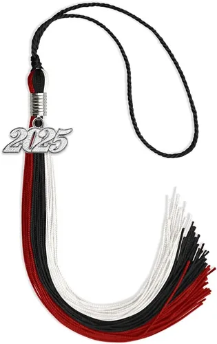 Miniatura 76 de Endea Graduation Borla de triple color con gota de fecha plateada (negro/dorado/granate, 2020)