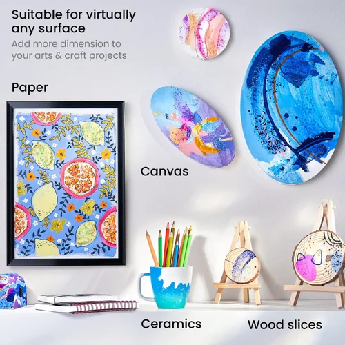 Miniatura 6 de ARTEZA - Pintura acrílica con purpurina, 14 colores iridiscentes, botellas de 2 onzas, base transparente, pintura gruesa, suministros de arte