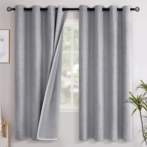Miniatura 115 de YoungsTex - Cortinas opacas de lino para dormitorio, oscurecimiento de la habitación, cortinas con textura de lino, paneles con aislamiento térmico