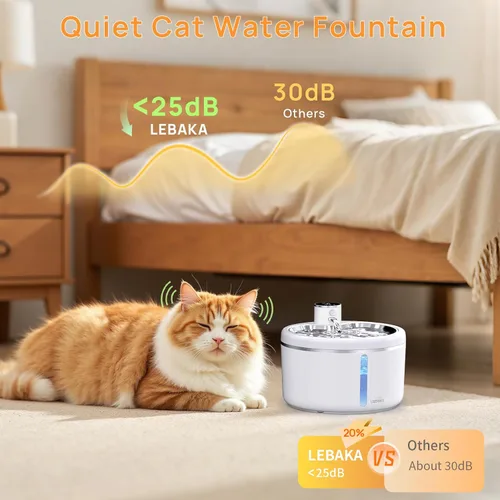 Miniatura 6 de Fuente de agua inalámbrica para gatos con bandeja de acero inoxidable, fuente de agua para mascotas de 102 oz/3 L para gatos en el interior, fuente