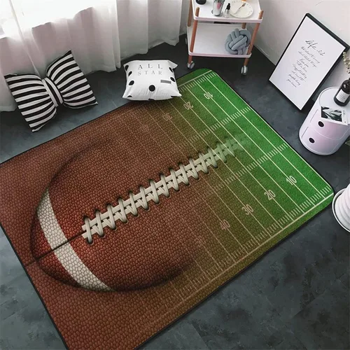 Miniatura 3 de Alfombra de fútbol americano, 3 x 4 pies, lavable de gran tamaño, ilustraciones 3D, con textura de cuero de fútbol, con cordones, alfombras