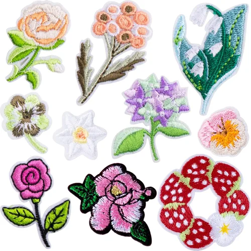 HINZIC 10 mini parches de flores para planchar, 10 patrones, parches decorativos bordados, apliques de costura floral, apliques de San Valentín,