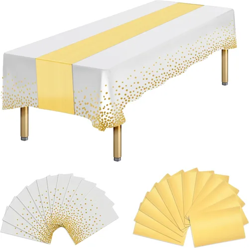 Miniatura 17 de Paquete de 12 manteles rectangulares de plástico negro desechables y satinados, mantel rectangular negro y dorado para cumpleaños, aniversario