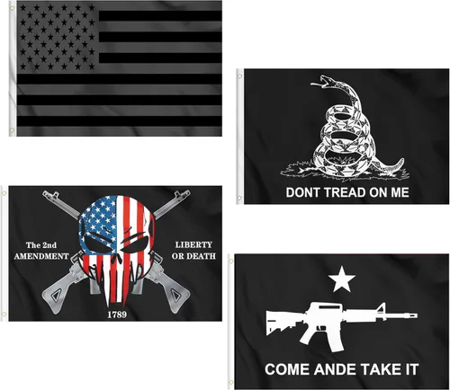 Miniatura 9 de Bandera estadounidense All Black Out – Don't Tread On Me Gadsden de 3 x 5 pies, paquete de 2 pancartas de pared para casa, porche, patio, césped