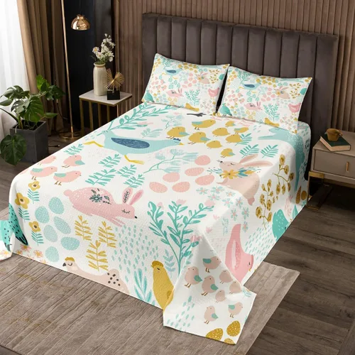 Miniatura 9 de Erosebridal Colcha de hojas tamaño individual, colcha botánica de primavera, color azul dorado, vibrante ramas de plantas, colcha de granja, vida