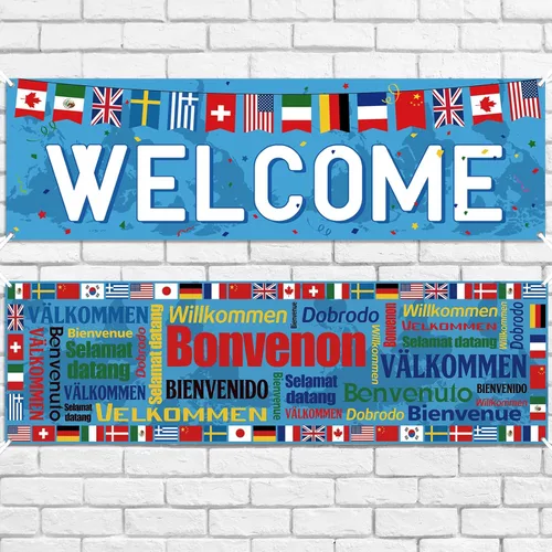 Miniatura 9 de Panelee 2 pancartas de bienvenida internacionales de 13.8 x 43.3 pulgadas, banderas del mundo de poliéster, banderas de país, decoración para Negro