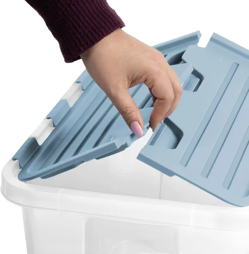 Miniatura 7 de Sterilite Paquete de 6 cajas de almacenamiento con tapa con bisagras, contenedores organizadores de plástico, 20 cuartos de galón, color azul