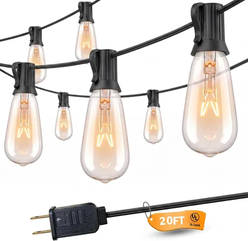Miniatura 9 de SUNSGNE Tira de luces Edison para exteriores de 25 pies con 27 bombillas Edison transparentes, ST35 luces vintage para patio, jardín, patio, porche