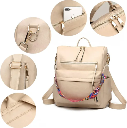 Miniatura 5 de Mochila para mujer bolsa de viaje de moda multiusos bolso de diseñador para mujer bolso de hombro de piel sintética Beige 123W x 134H x 63T Portátil
