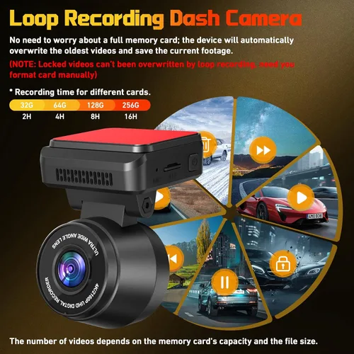 Miniatura 6 de Cámara frontal para automóvil con WiFi integrado y control de aplicación, cámara de tablero 4K con tarjeta gratuita de 32 GB, cámara de tablero