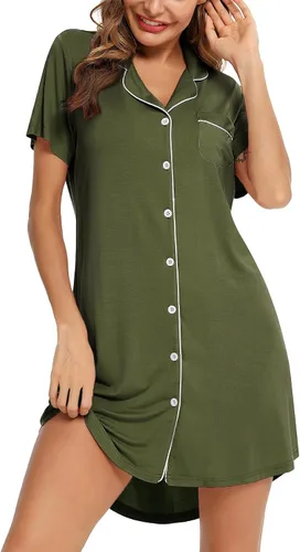 Miniatura 126 de Samring Camisón de pijama para mujer, manga corta/larga, con botones, camisón para dormir, camisón para novio, talla XXL