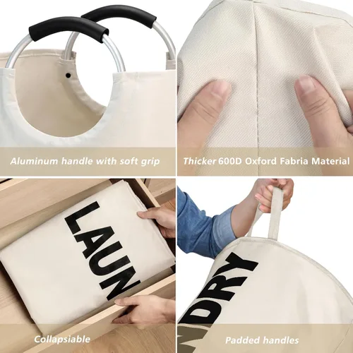 Miniatura 6 de Maxsilan - Cesta de lavandería grande de 90 L, cesta de ropa alta independiente, bolsa de lavandería plegable, color beige