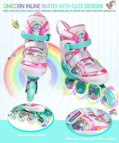 Miniatura 2 de Patines en línea de unicornio arcoíris para niñas, adolescentes y mujeres, patines 4-Pejiijar para niñas de 6 a 8 a 12 años con ruedas luminosas