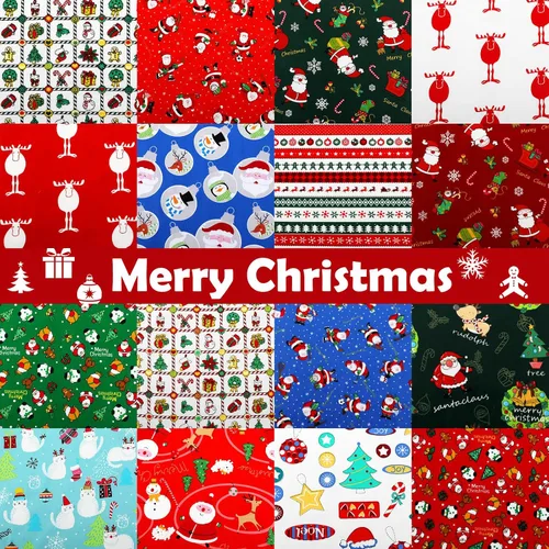 Paquete de 16 piezas de tela gruesa de invierno, diseño de muñeco de nieve, copo de nieve, algodón, estampado de árbol de Papá Noel, tela acolchada