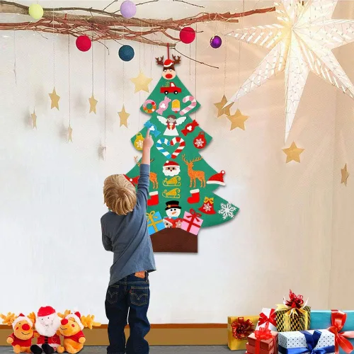 Miniatura 4 de OurWarm Árbol de Navidad de fieltro para niños, árbol de Navidad de 3 pies con 30 adornos de purpurina para niños, regalos de Navidad, decoración
